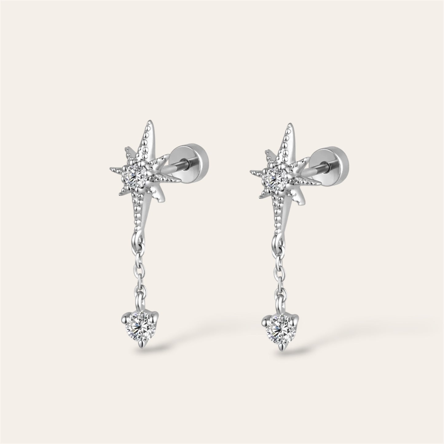 Small Compass Star Moissanite Earrings