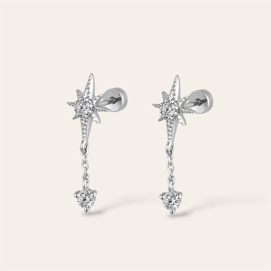 Small Compass Star Moissanite Earrings