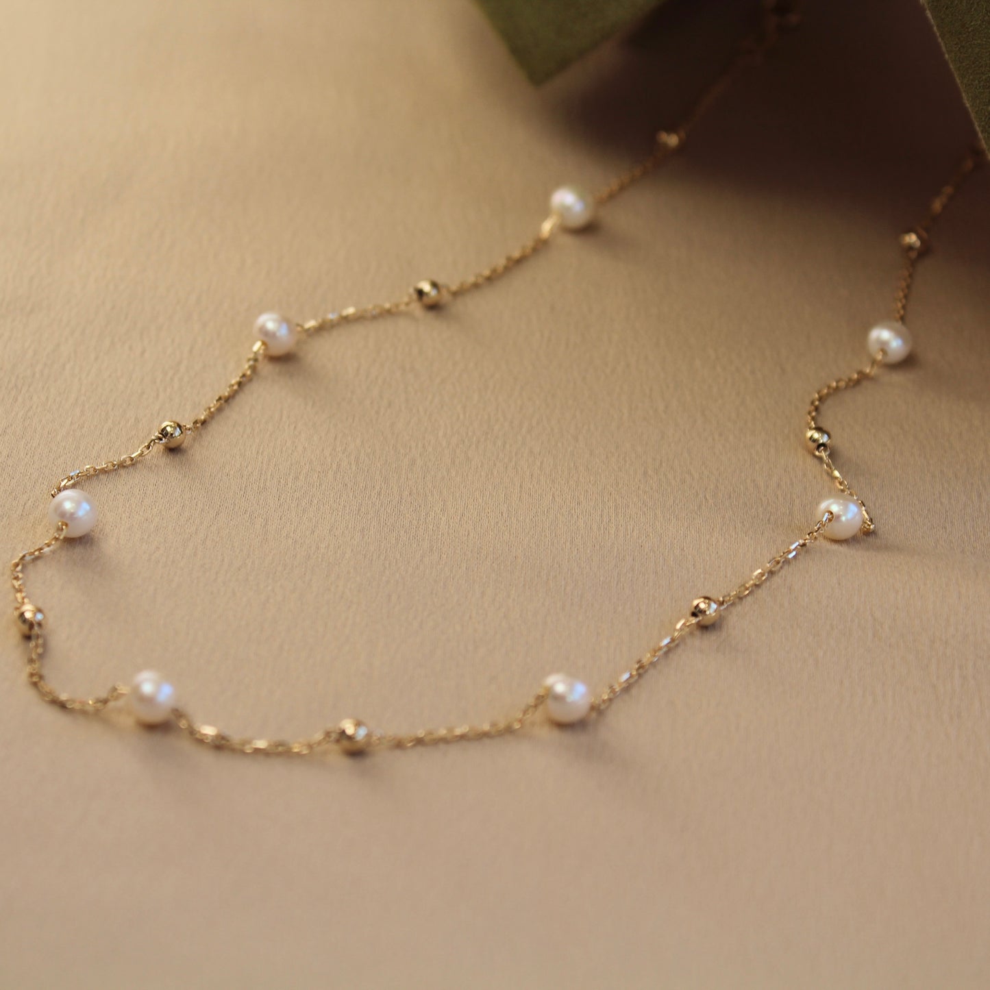 14K Solid Gold Natural Pearl Necklace满天星