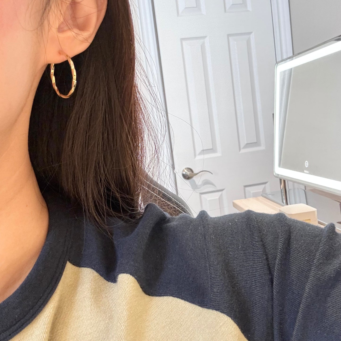 18K Solid Gold Twisted Hoop Earrings, 24mm
