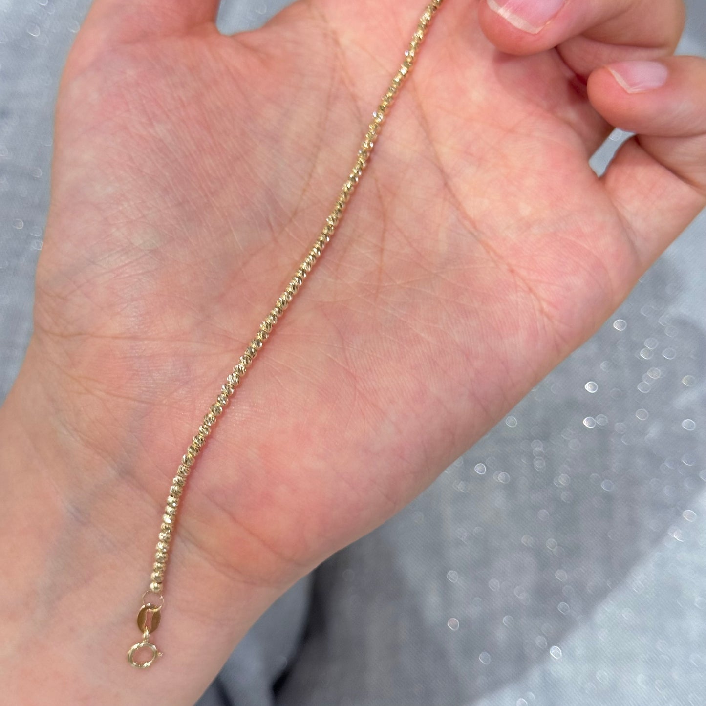 18K Solid Gold Diamond-Cut Finish Bracelet 车花