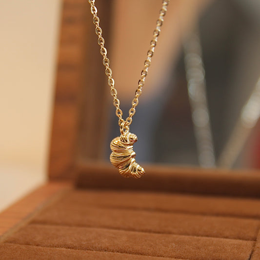 14K Solid Gold Croissant Necklace