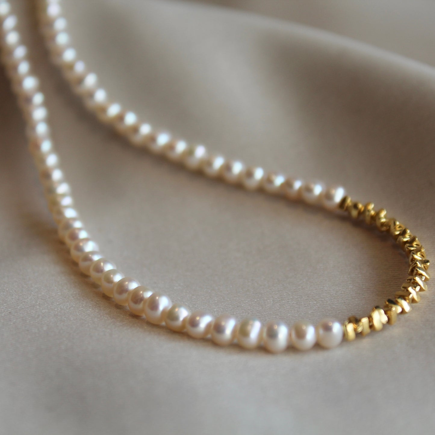 Crushed Gold Baby Pearl Necklace