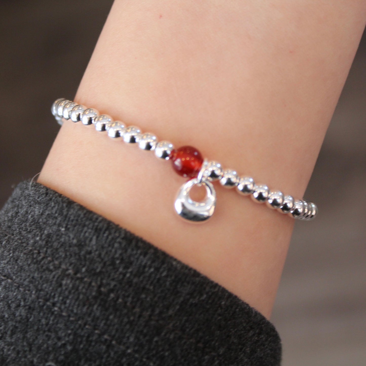 小银坨 Red Agate Silver Beads Bracelet