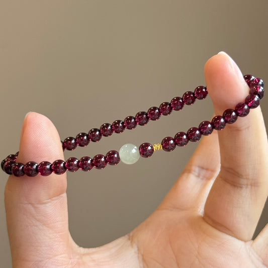 石榴石Natural Garnet & Jade Solid Gold Bracelet