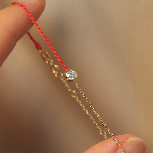 14K Solid Yellow Gold Bubble Red Bracelet