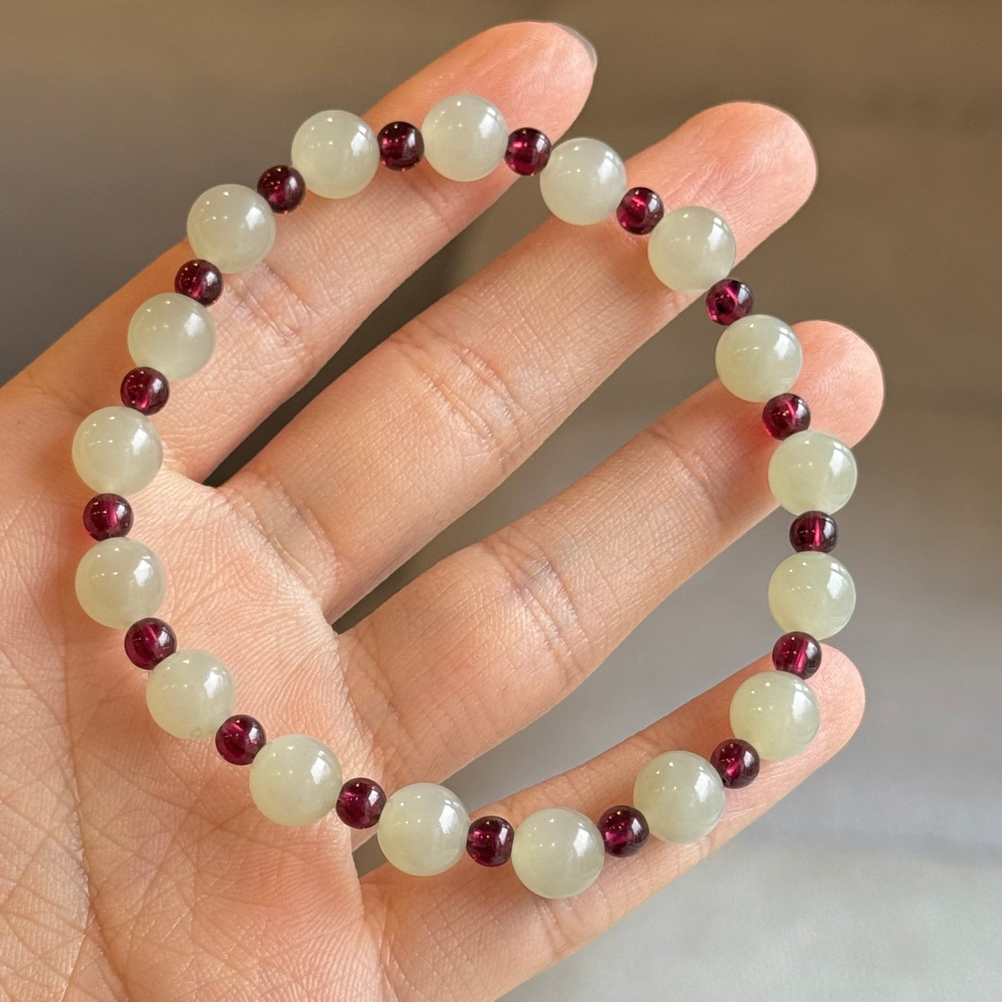 Natural Jade & Garnet Bracelet