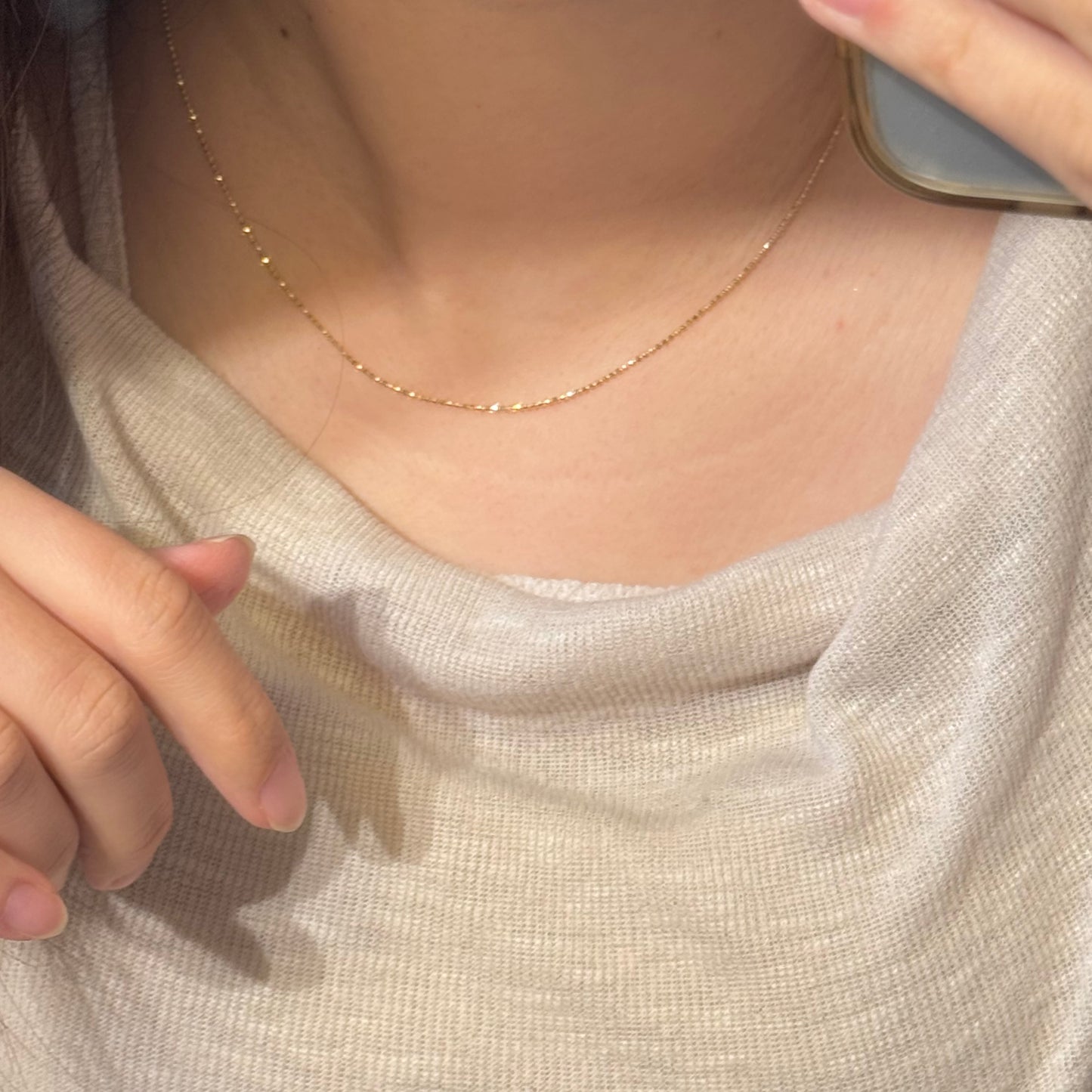 14K Solid Gold Plain Chain Necklace闪珠链