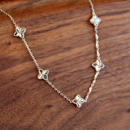 14K Solid White Gold Clover Bracelet 双面车花工艺
