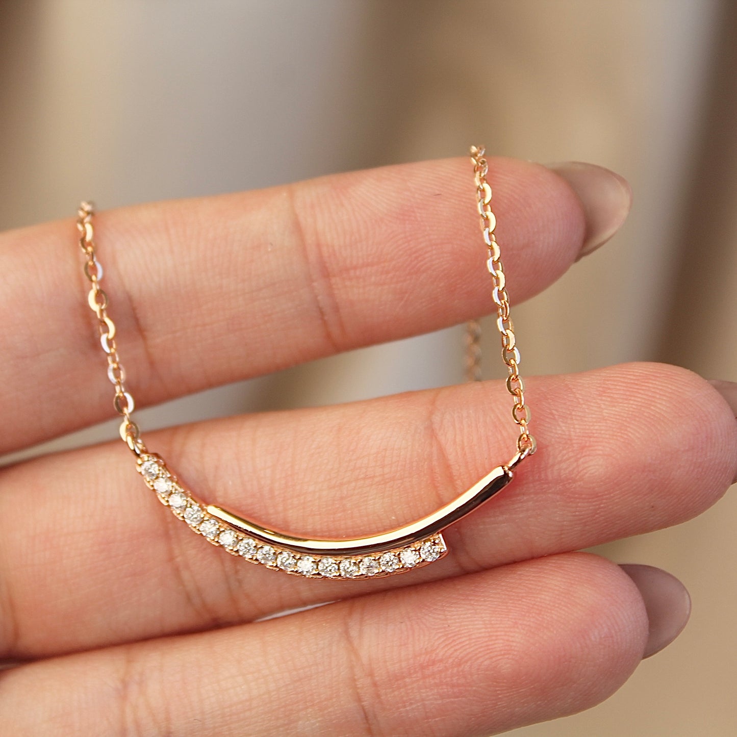 Rose Gold Smile Line Moissanite Necklace, 0.24 Carat