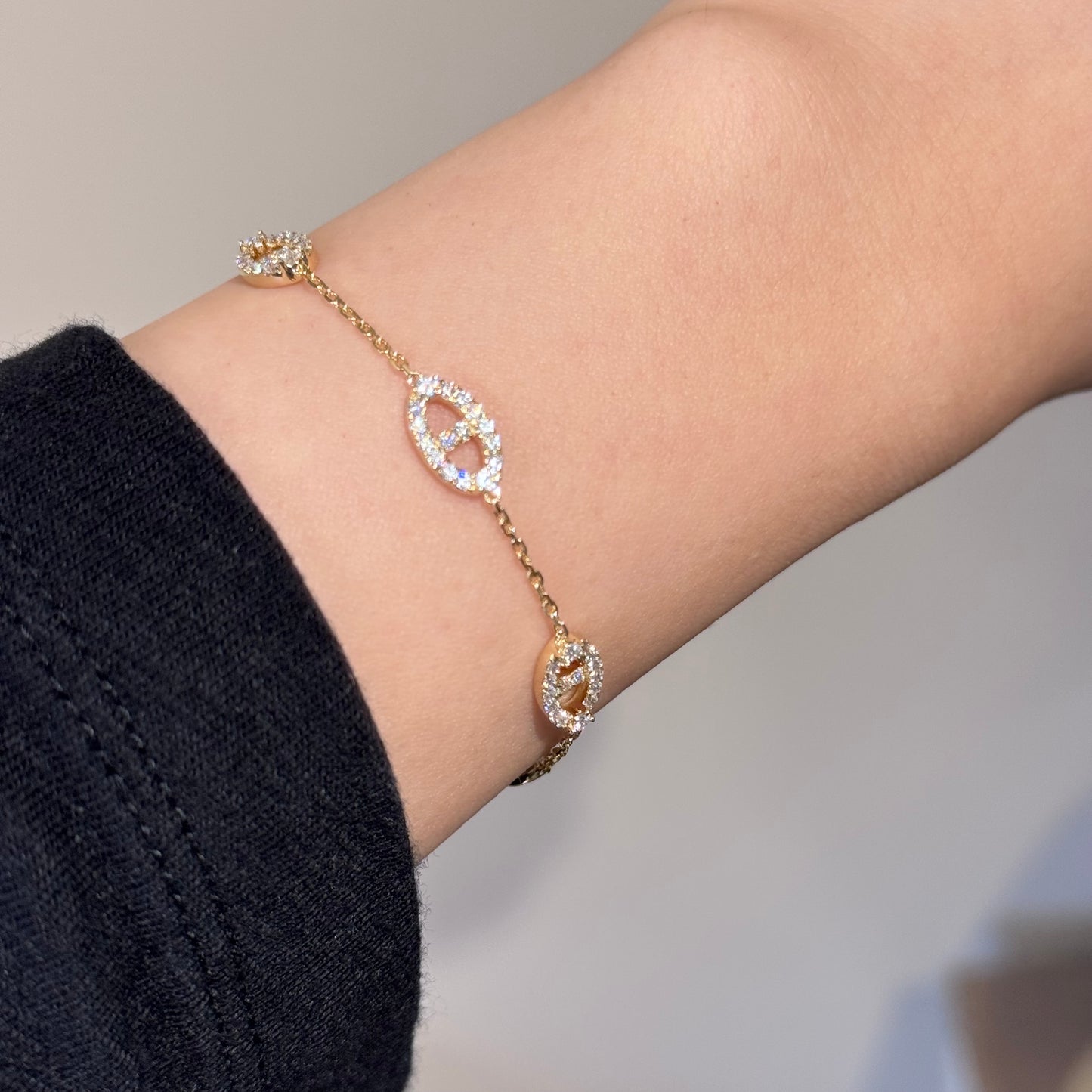 14K Solid Gold Spark Link Bracelet猪鼻子