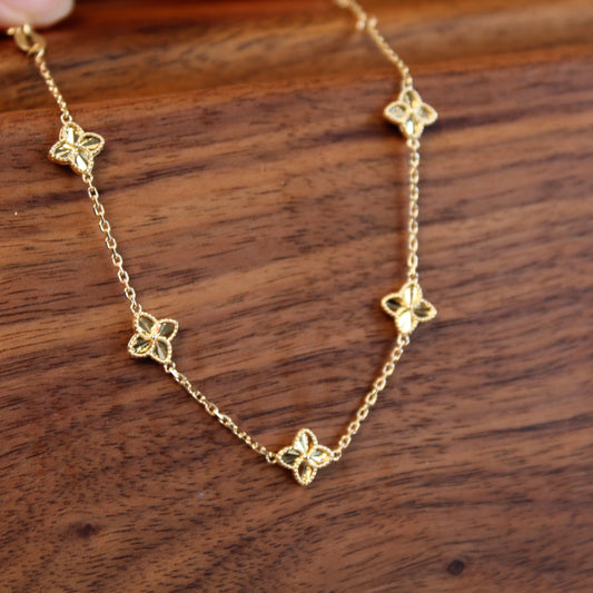 14K Solid Gold Clover Bracelet 双面车花工艺
