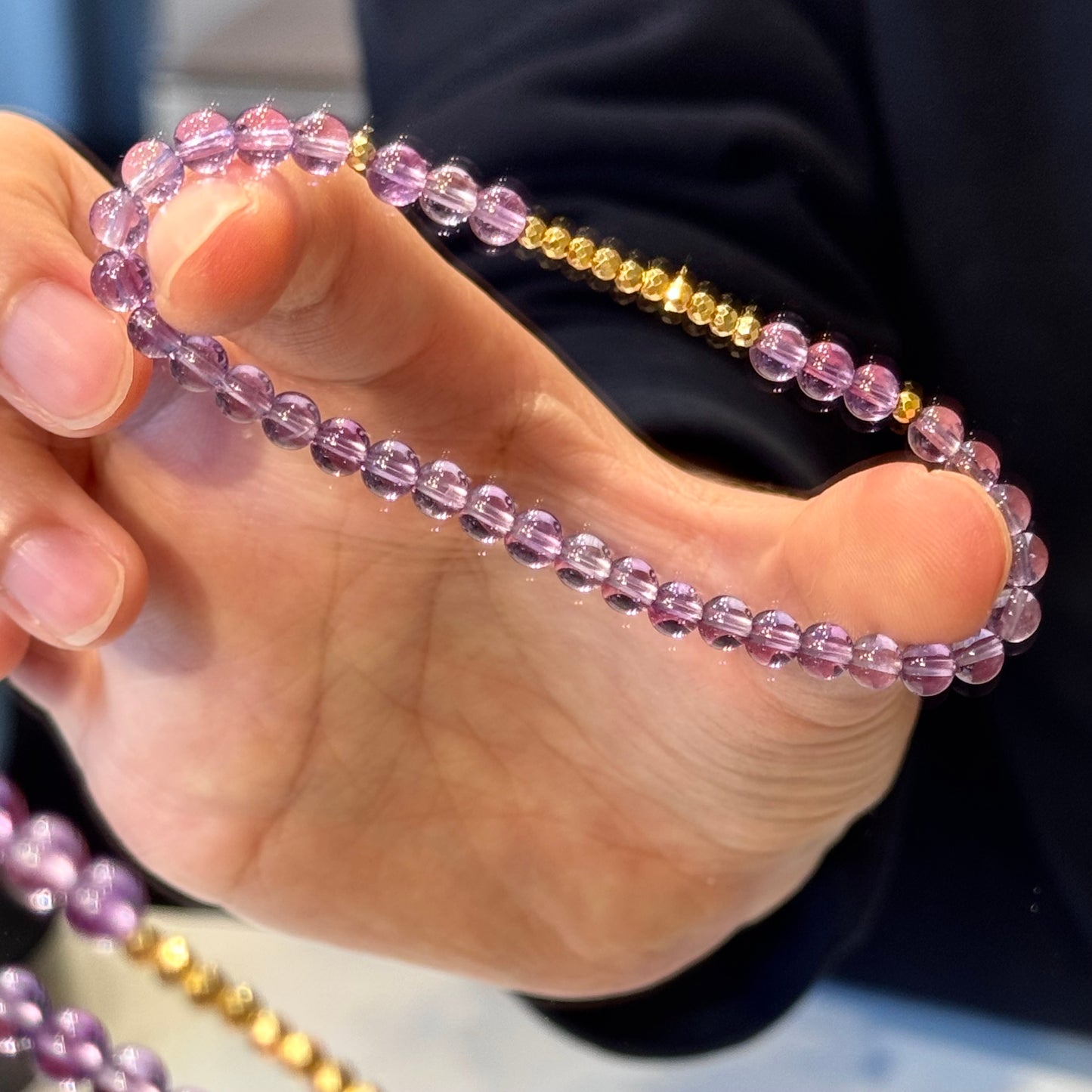 小碎金18K Solid Gold Natural Amethyst Bracelet