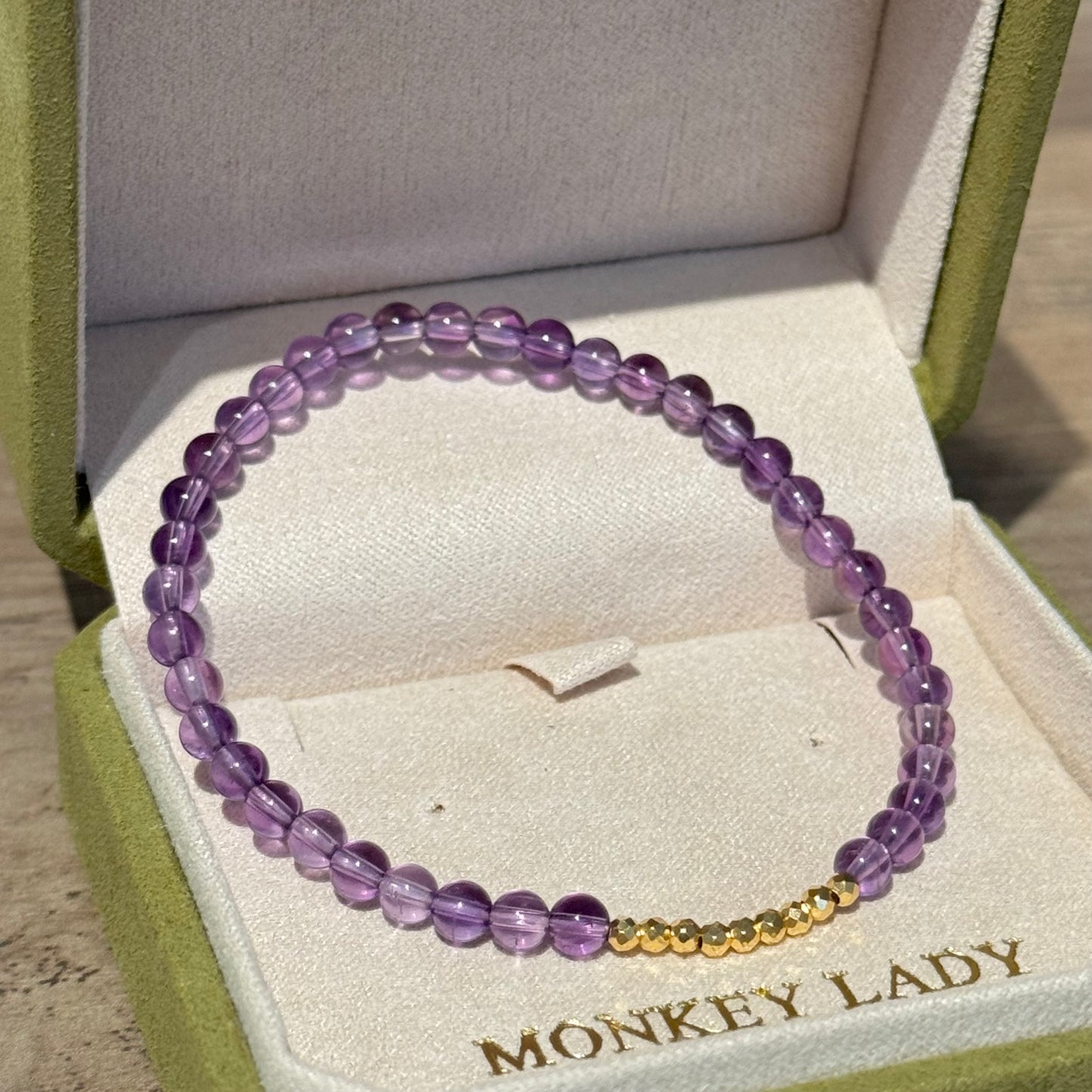 小碎金18K Solid Gold Natural Amethyst Bracelet
