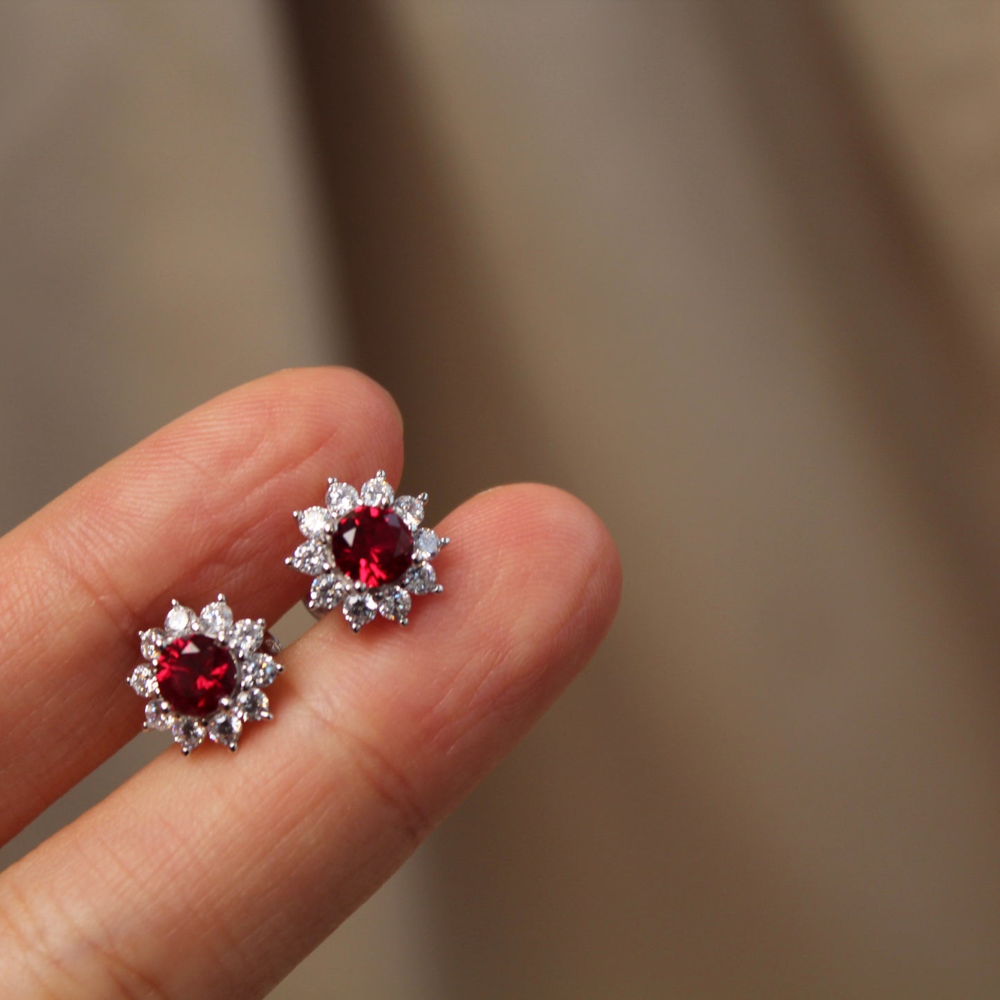 Lab-Grown Ruby Sunflower Stud Earrings