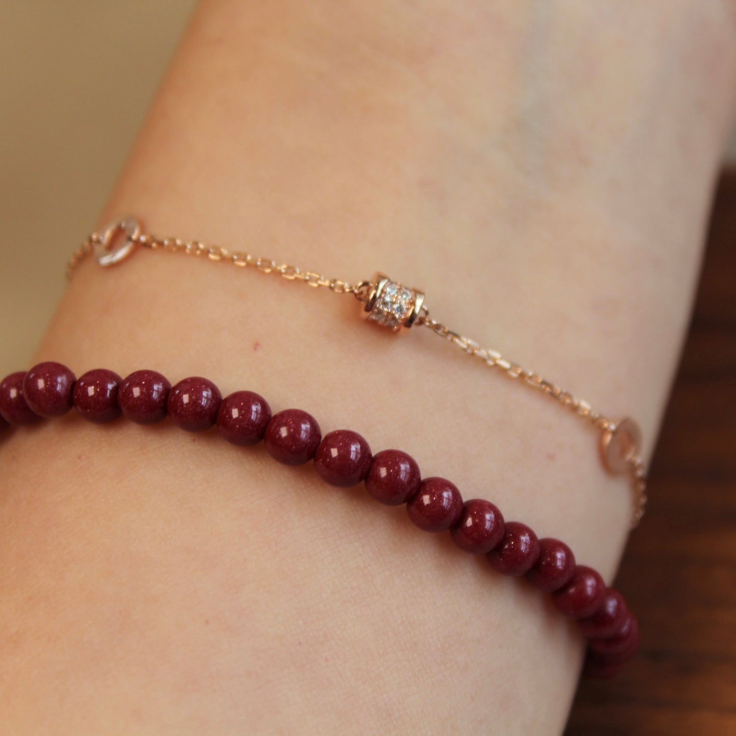 14K Solid Rose Gold Rolling Luck Bracelet