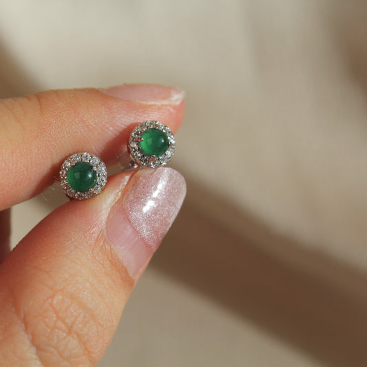 Small Natural Jadeite Stud Earrings, Dark Green