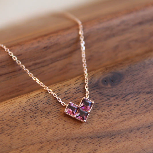 14K Solid Rose Gold Small Heart Necklace碧玺