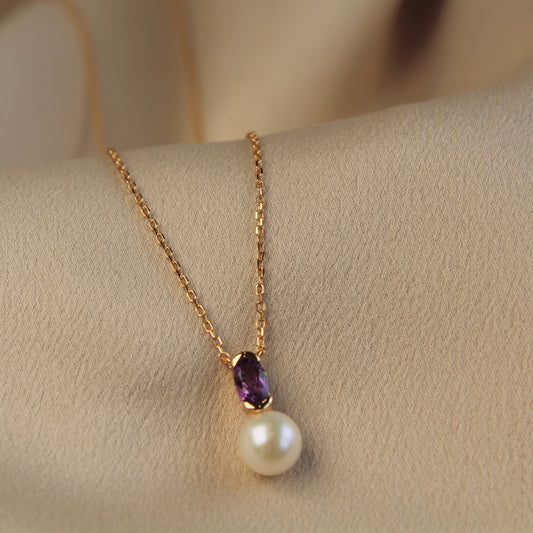 Amethyst & Round Pearl Necklace