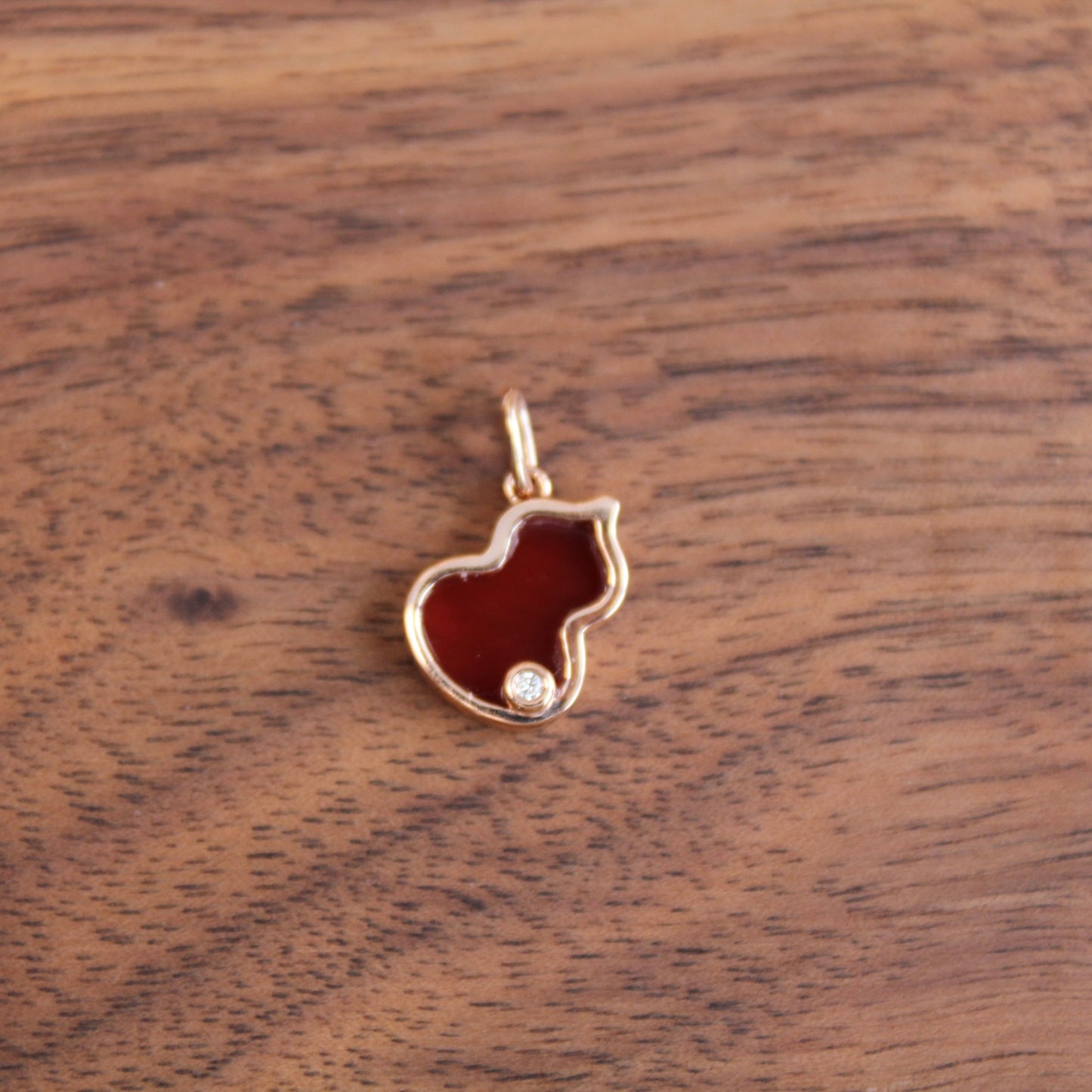 14K Solid Rose Gold Red Agate Hulu Pendant