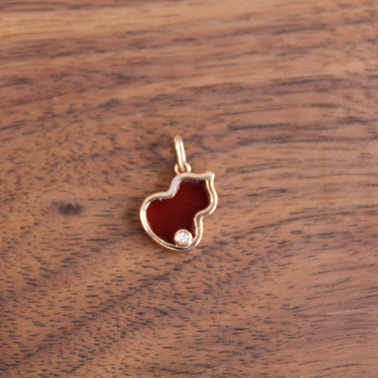 14K Solid Rose Gold Red Agate Hulu Pendant