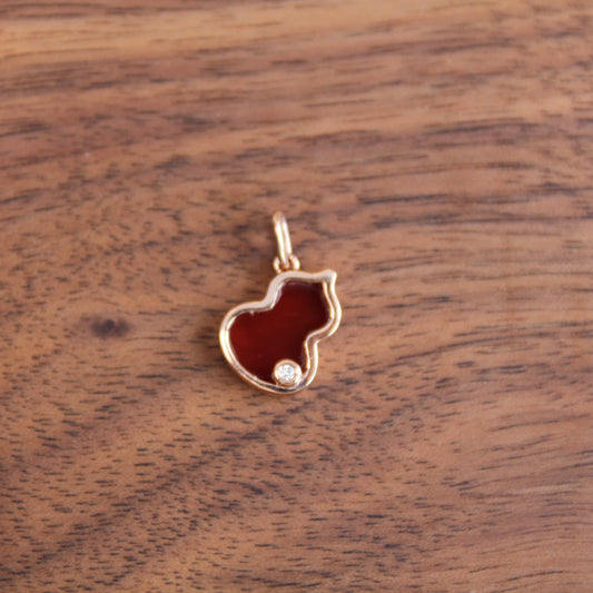 14K Solid Rose Gold Red Agate Hulu Pendant