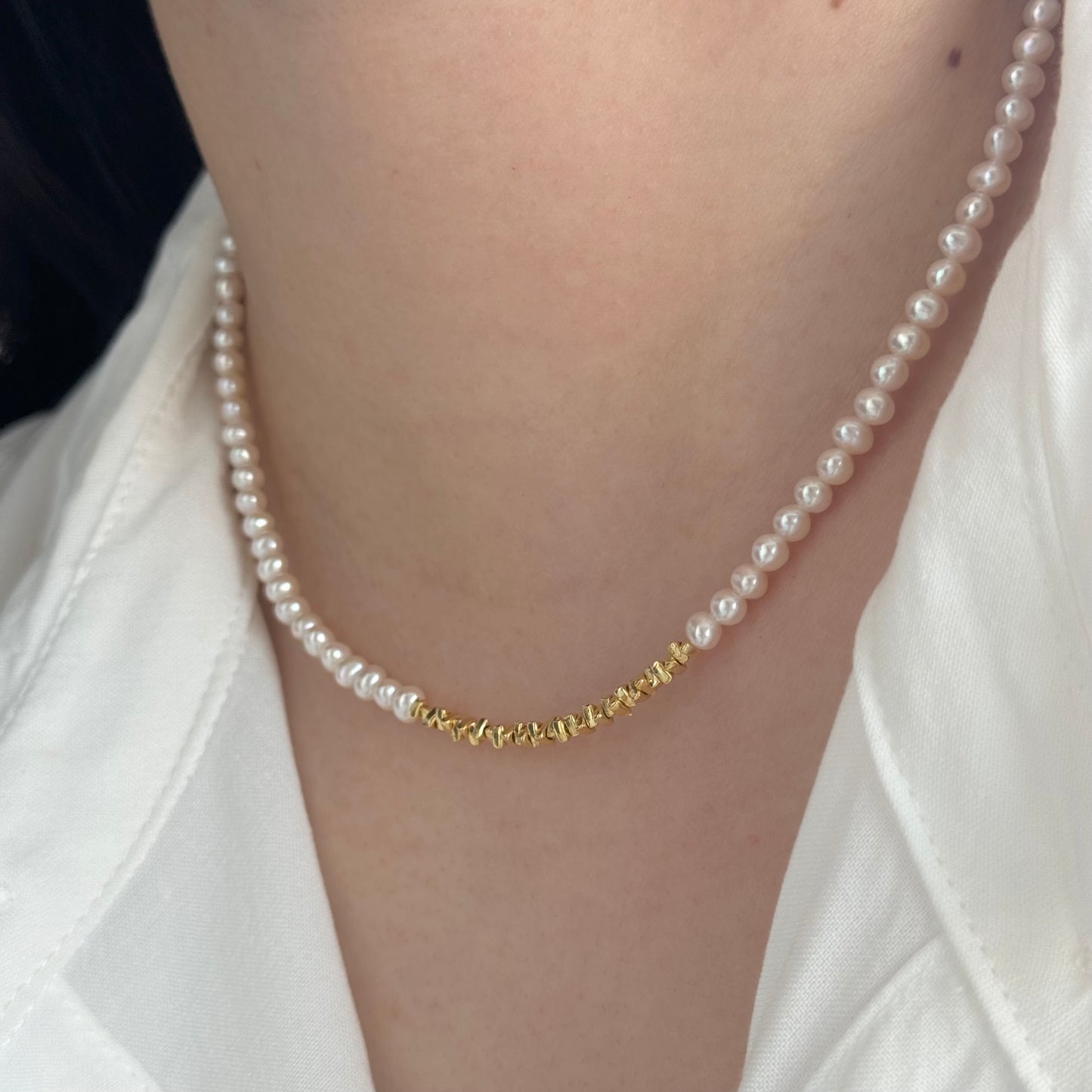 Crushed Gold Baby Pearl Necklace