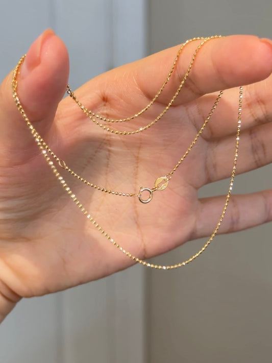 18K Solid Yellow Gold Plain Chain Necklace闪珠链