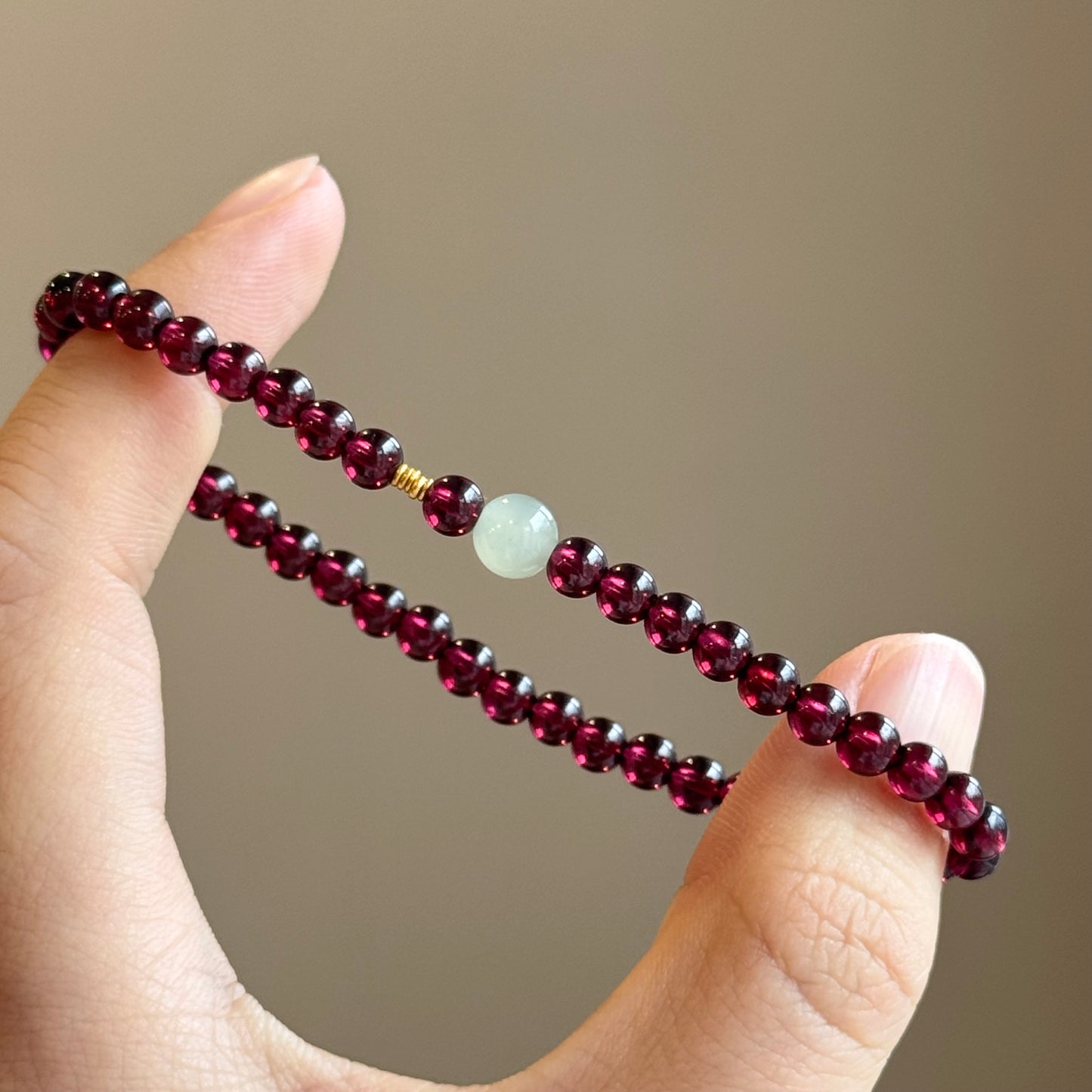 石榴石Natural Garnet & Jade Solid Gold Bracelet