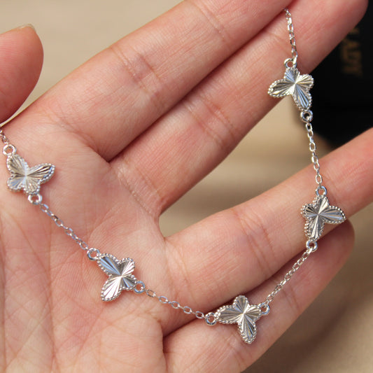 车花工艺Laser Shine Butterflies Silver Bracelet