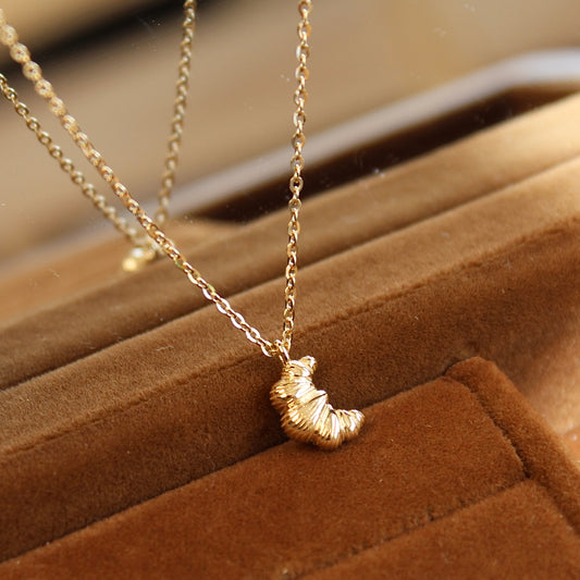14K Solid Gold Croissant Necklace