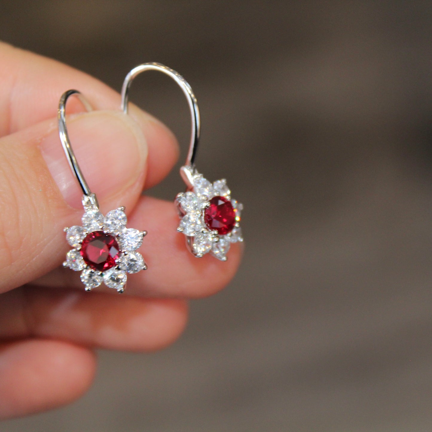 Lab-Grown Ruby Sunflower Drop Earrings