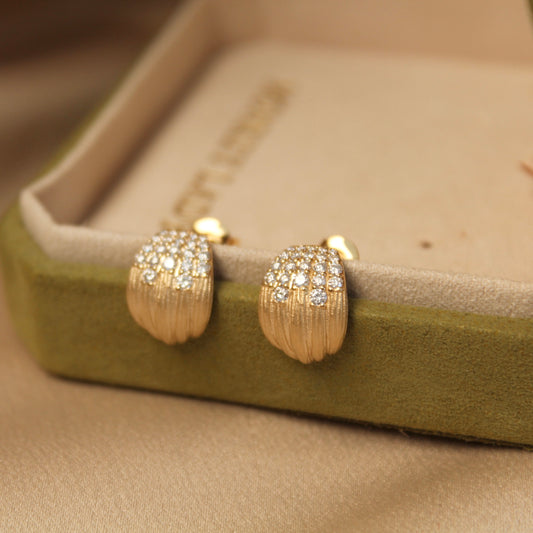 14K Solid Gold Star-fall Earrings 喷砂工艺
