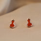 14K Solid Rose Gold Red Agate Hulu Earrings