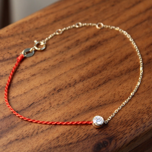 14K Solid Yellow Gold Bubble Red Bracelet