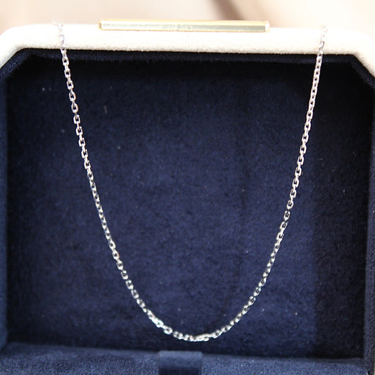 14K Solid White Gold Plain Chain Necklace
