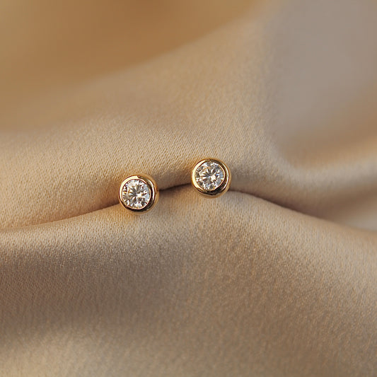 14K Solid Gold Bubble Moissanite Earrings 0.2 Ct, Yellow Gold