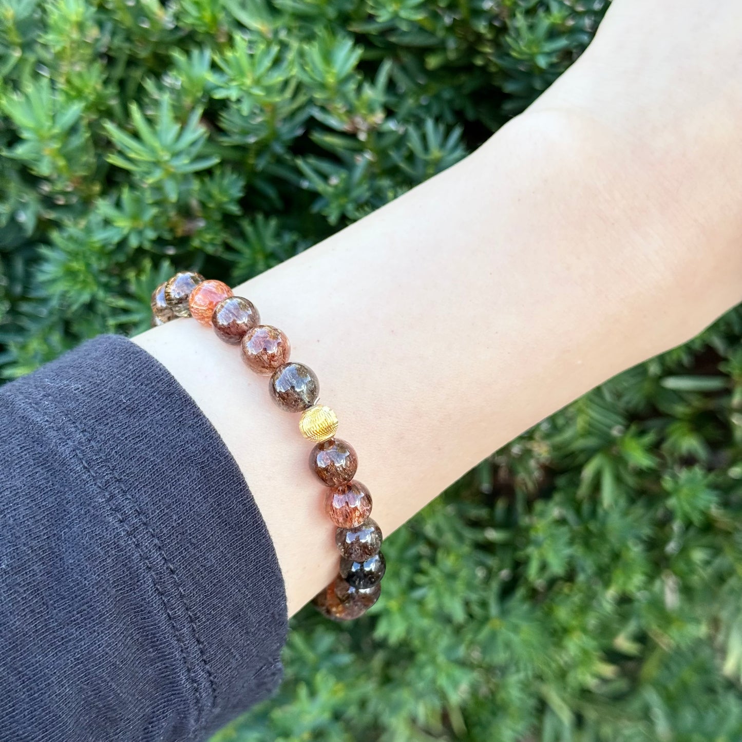 18K Solid Gold Black Rutilated Quartz Bracelet 满色黑金发晶