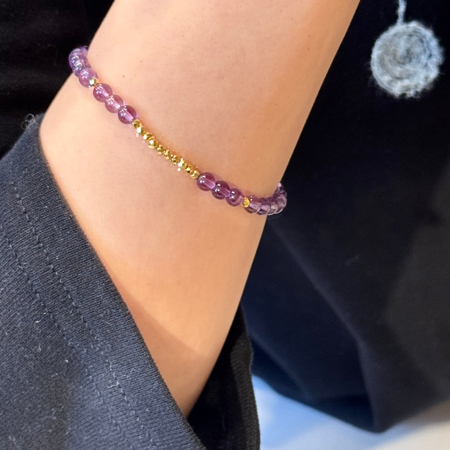 小碎金18K Solid Gold Natural Amethyst Bracelet