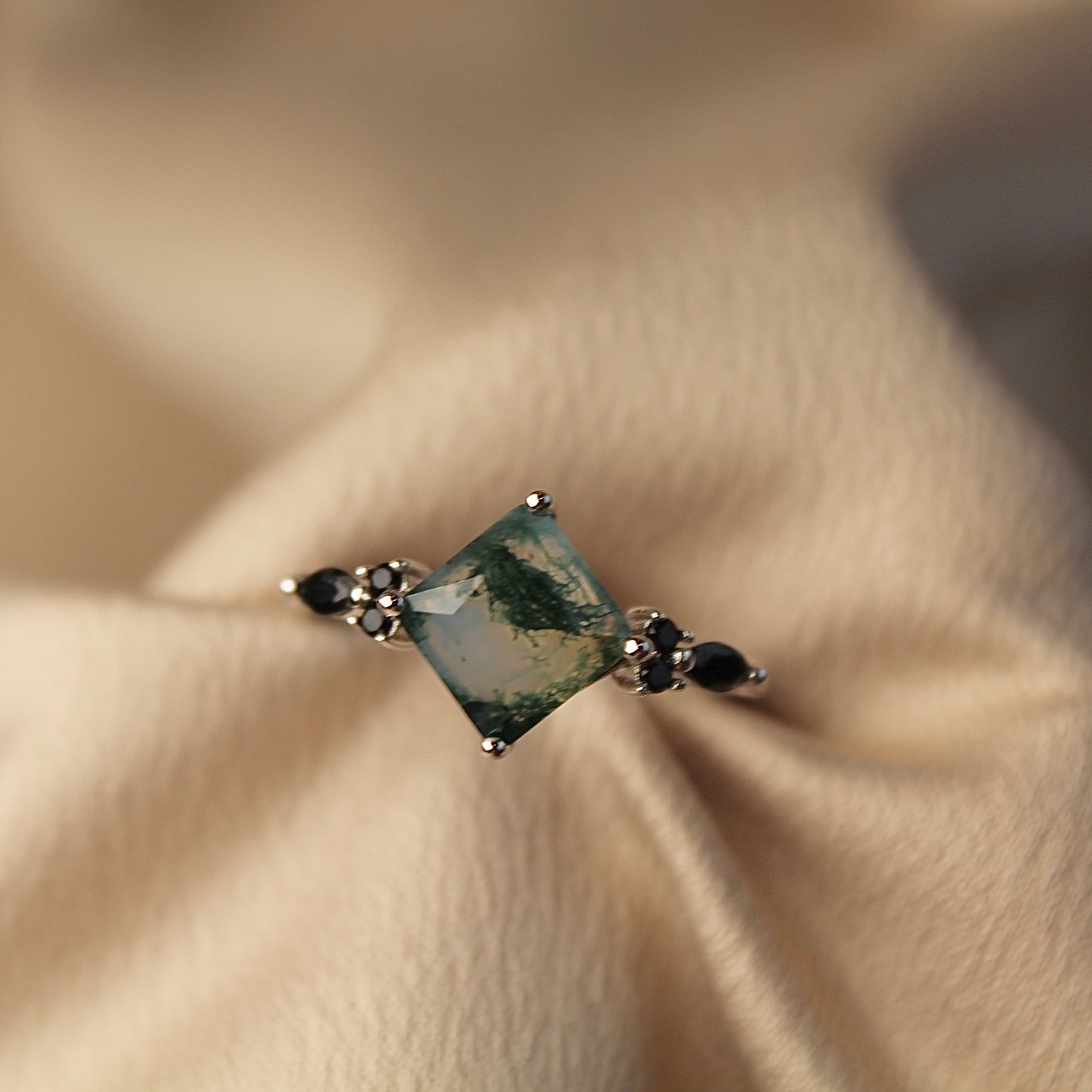 Natural Moss Agate Stackable Ring