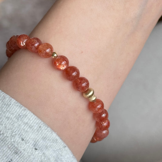 14K Solid Gold Golden Sunstone Bracelet 金太阳