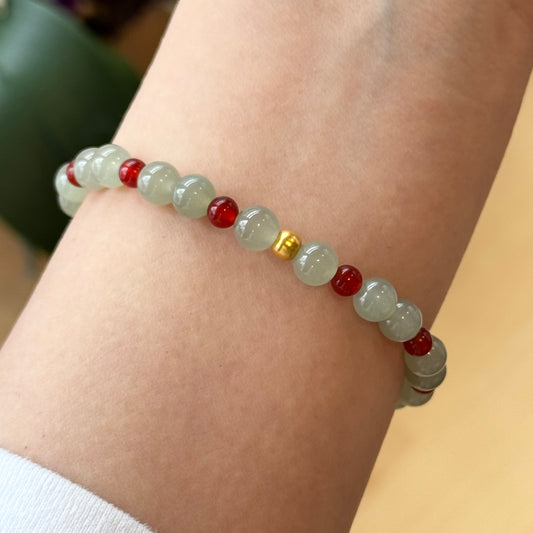 绿肥红瘦Natural Jade Solid Gold Bracelet