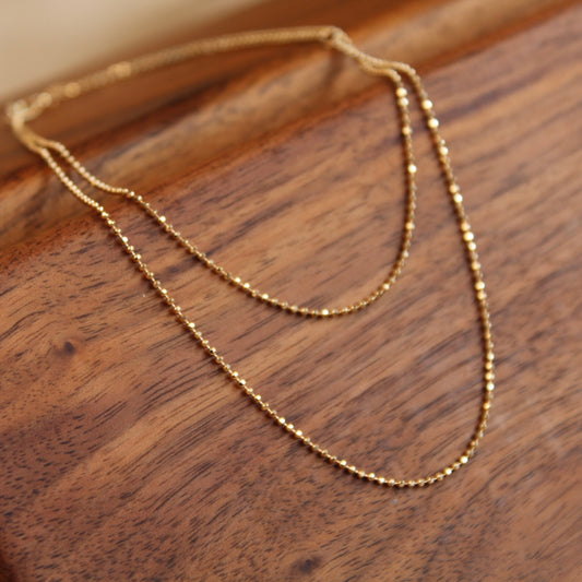 14K Solid Gold Plain Chain Necklace闪珠链