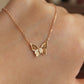 14K Solid Rose Gold Butterfly Necklace 车花工艺