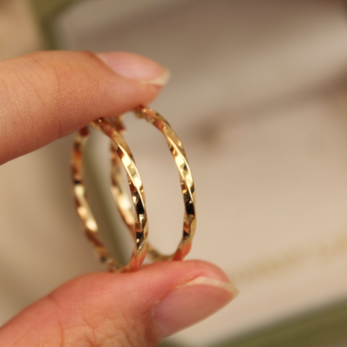18K Solid Gold Twisted Hoop Earrings, 24mm
