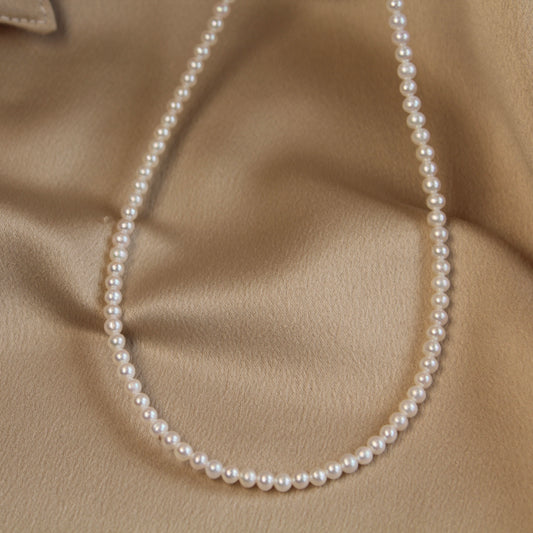 Nearly Round Baby Pearl Necklace, 3 to 4mm