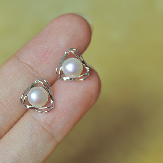 Mobius Loop Pearl Earrings, Sterling Silver
