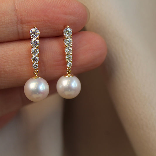 14K Solid Gold Natural Pearl Water-Drop Earrings