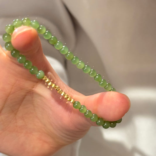 小碎金18K Solid Gold Natural Green Jade Bracelet