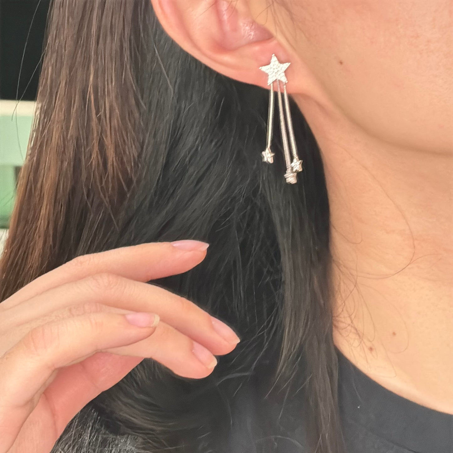 Shiny Star Moissanite Drop Earrings后挂式